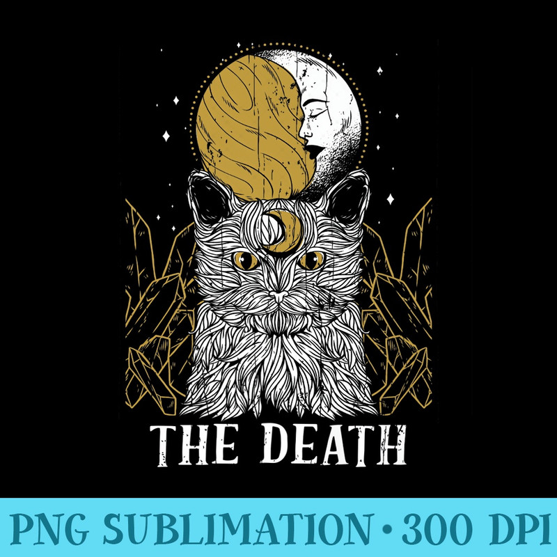 Death Cat Moon Tarot Card Pagan Goblincore Goth Occult Premium - Mug Sublimation PNG - Enhance Your Apparel with Stunning Detail