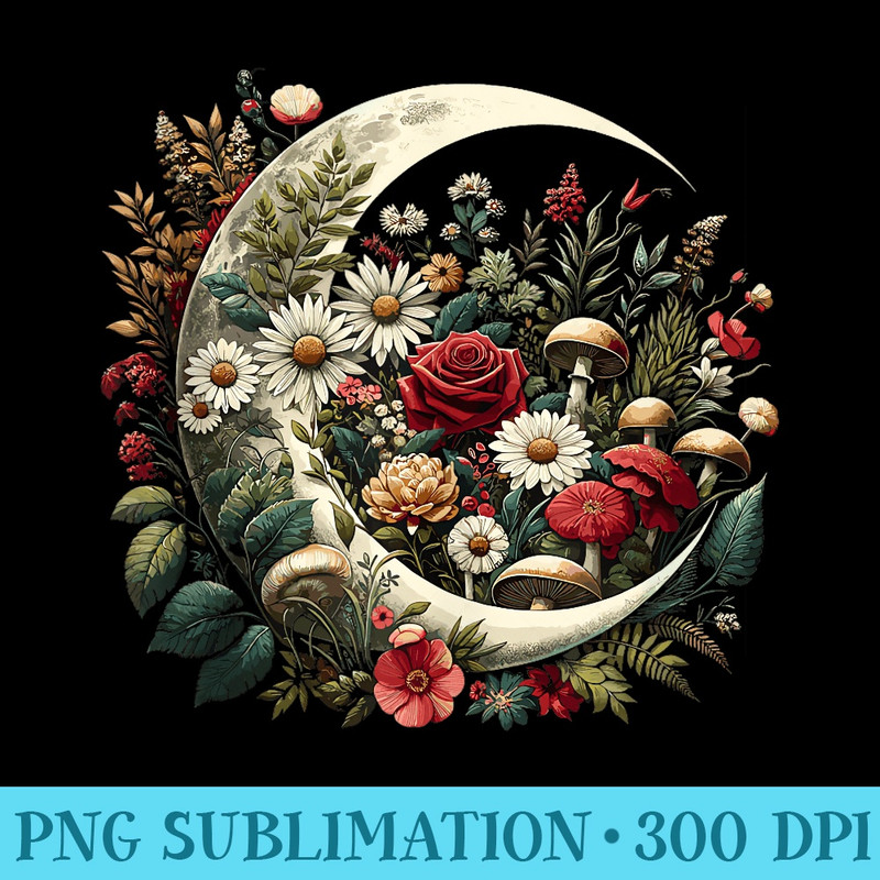 Cottagecore Goblincore Aesthetic Crescent Moon Mushroom - Sublimation templates PNG - Trendsetting And Modern Collections