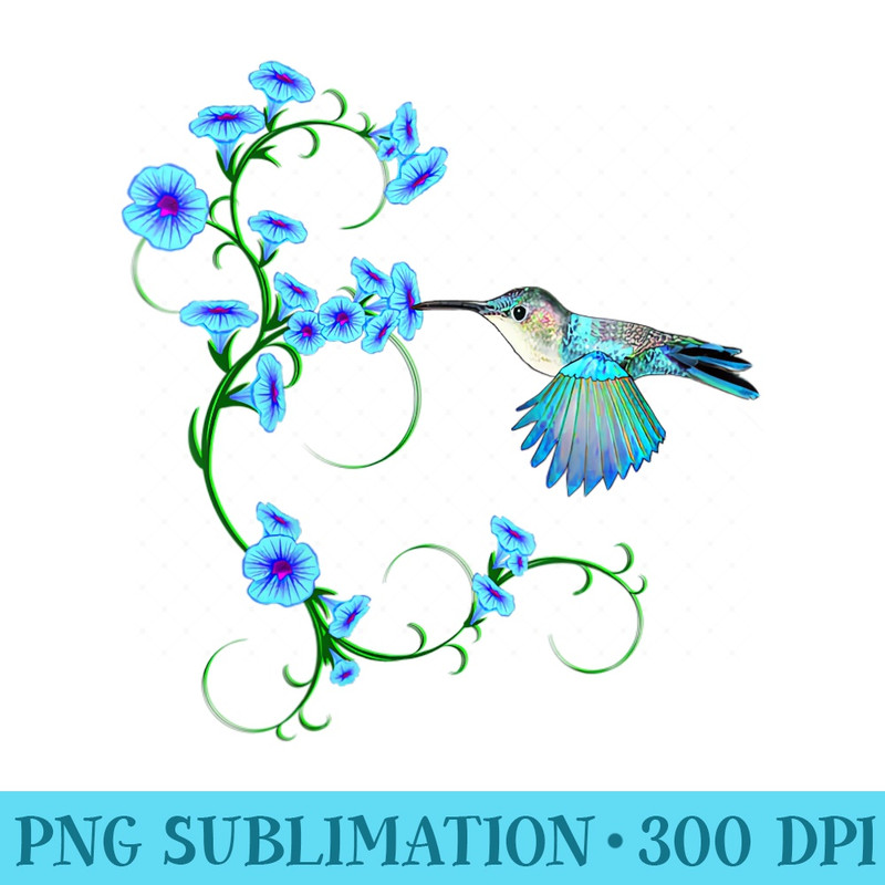 Womens Hummingbird in the Morning Glory Flower Garden - High Quality PNG Files - Stunning Sublimation Graphics