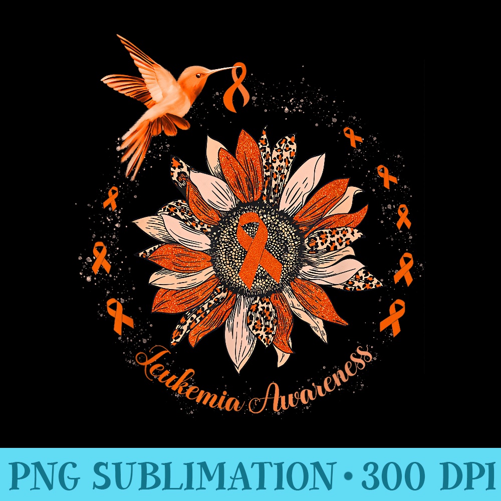 Sunflower Hummingbird Orange Ribbon Leukemia Warrior - High Resolution Shirt PNG - Trendsetting And Modern Collections