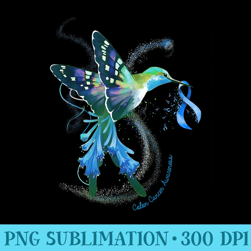 Hummingbird Hold Dark Blue Ribbon Colon Cancer Awareness - PNG Download - Spice Up Your Sublimation Projects