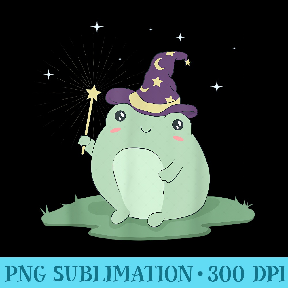 Cottagecore Aesthetic Kawaii Frog Wizard Hat Magic Wand - PNG Download Source - Vibrant and Eye-Catching Typography