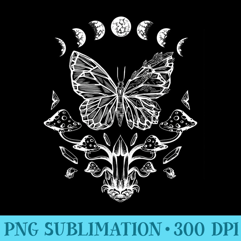 Butterfly Mushroom Crystals Cottagecore Goblincore Aesthetic - High Resolution PNG Download - Instant Access To Downloadable Files