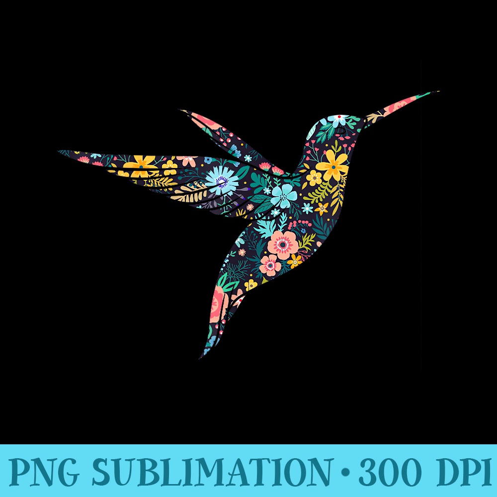 Floral Hummingbird Silhouette Womens Girls Graphic - Unique Sublimation patterns - Enhance Your Apparel with Stunning Detail