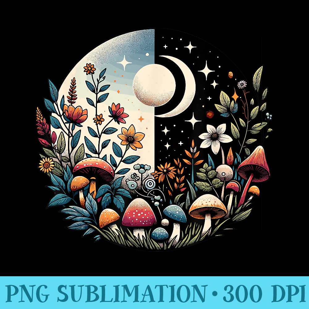 Mushrooms Goblincore Cottagecore Aesthetic Flowers Moon - Trendy PNG Designs - Create with Confidence