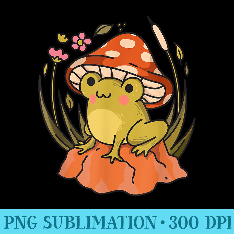 Cottagecore Aesthetic Frog Toad with Mushroom Hat Frog Lover - Sublimation templates PNG - Enhance Your Apparel with Stunning Detail