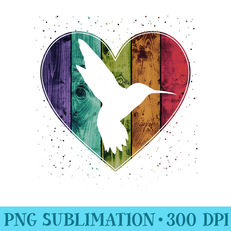 Distressed Wooden Heart Hummingbird Colorful - Shirt Print PNG - Bring Your Designs to Life