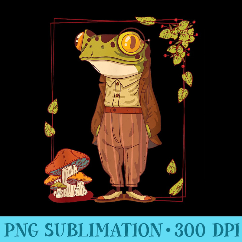 Frog with Mushrooms Goblincore Dark Academia Aesthetic - Free PNG Download - Perfect for Personalization