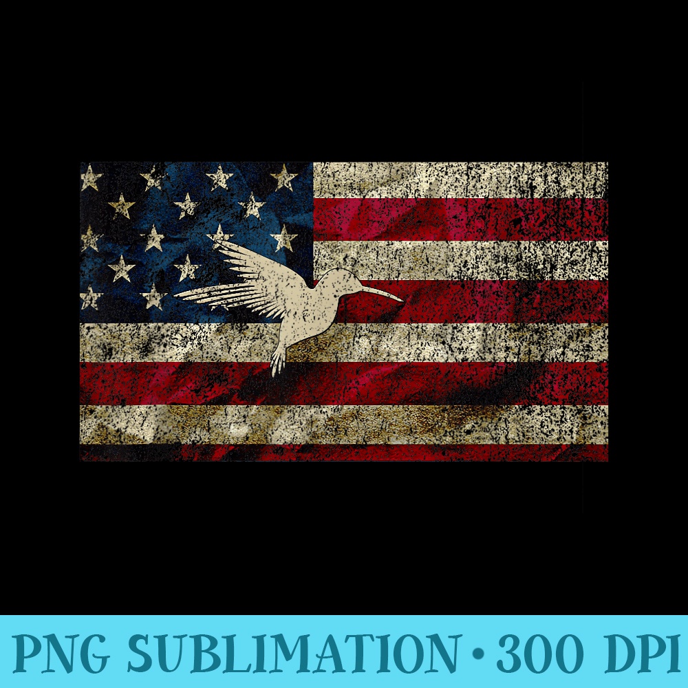 Hummingbird Vintage American Flag Bird Watching - PNG Download Design - Perfect for Creative Projects