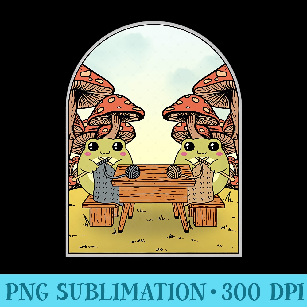 Cottagecore Aesthetic Kawaii Frog Knitting Knitter Mushroom Premium - Shirt Template Transparent - Boost Your Success with this Inspirational PNG Download