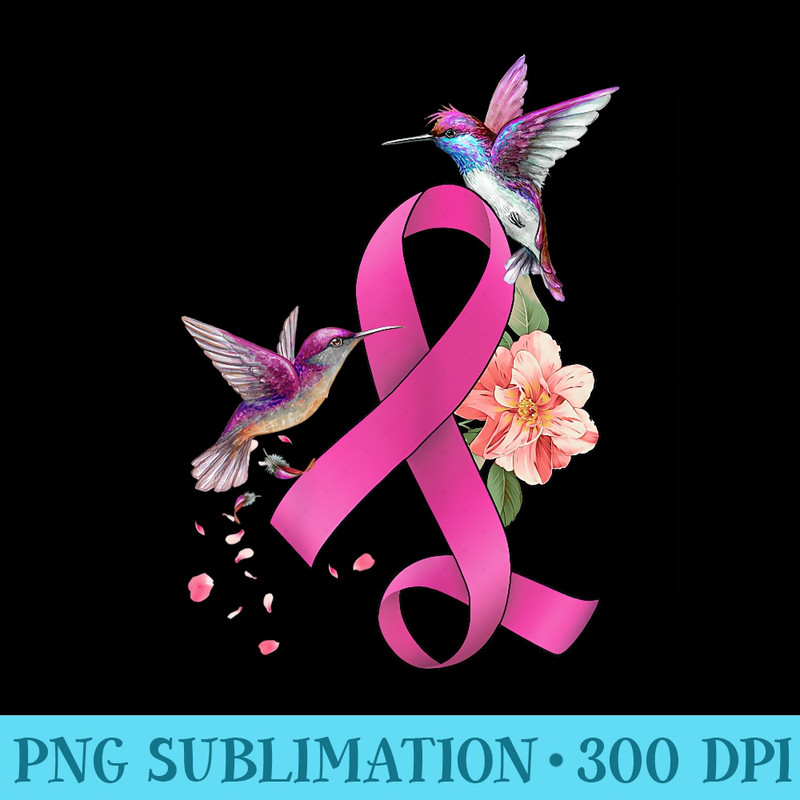 Hummingbird Flower Pink Ribbon Breast Cancer Awareness - Digital PNG Downloads - Perfect for Personalization