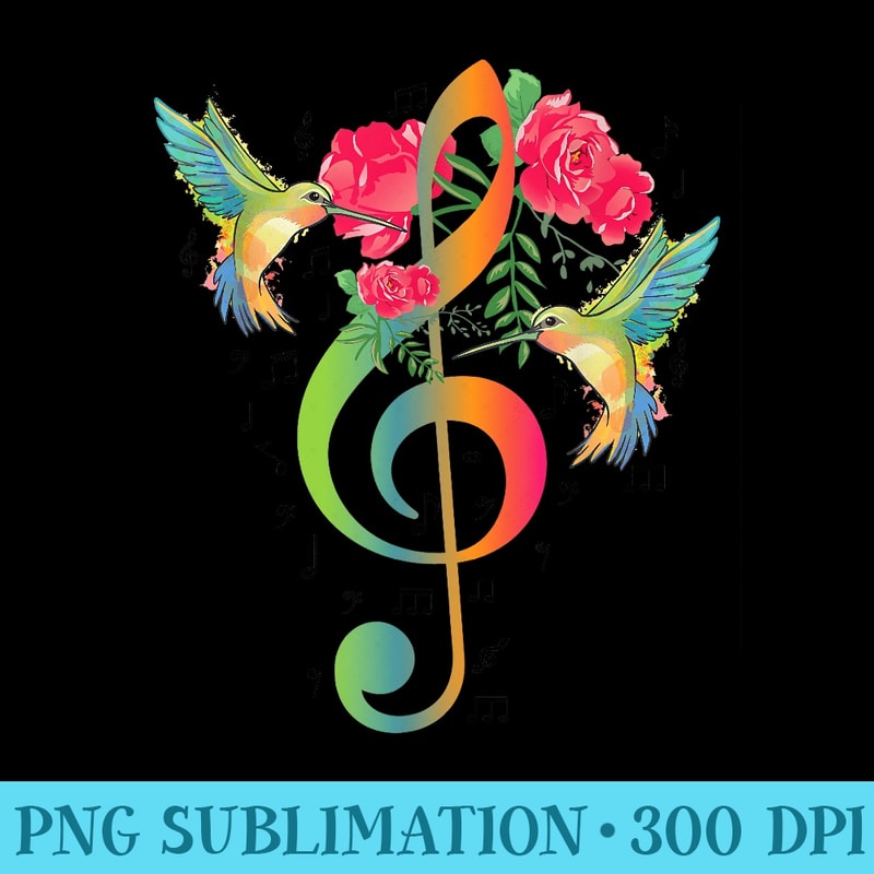 Music Treble Clef Roses Hummingbird Music Notes Musician - Download PNG Files - Eco Friendly And Sustainable Digital Products