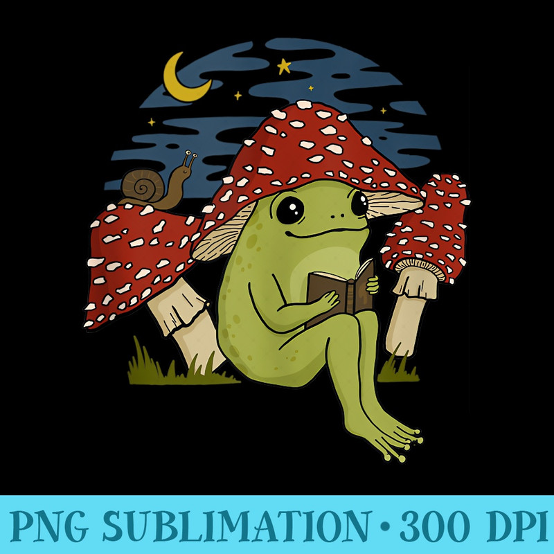 Frog Mushroom Hat Reading Book Cottagecore Goblincore - PNG Download Resource - Lifetime Access To Purchased Files