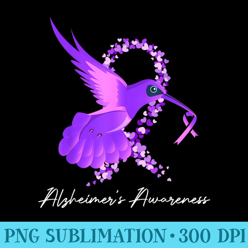 Hummingbird Holding Purple Ribbon Alzheimers Awareness - Unique Sublimation patterns - Enhance Your Apparel with Stunning Detail