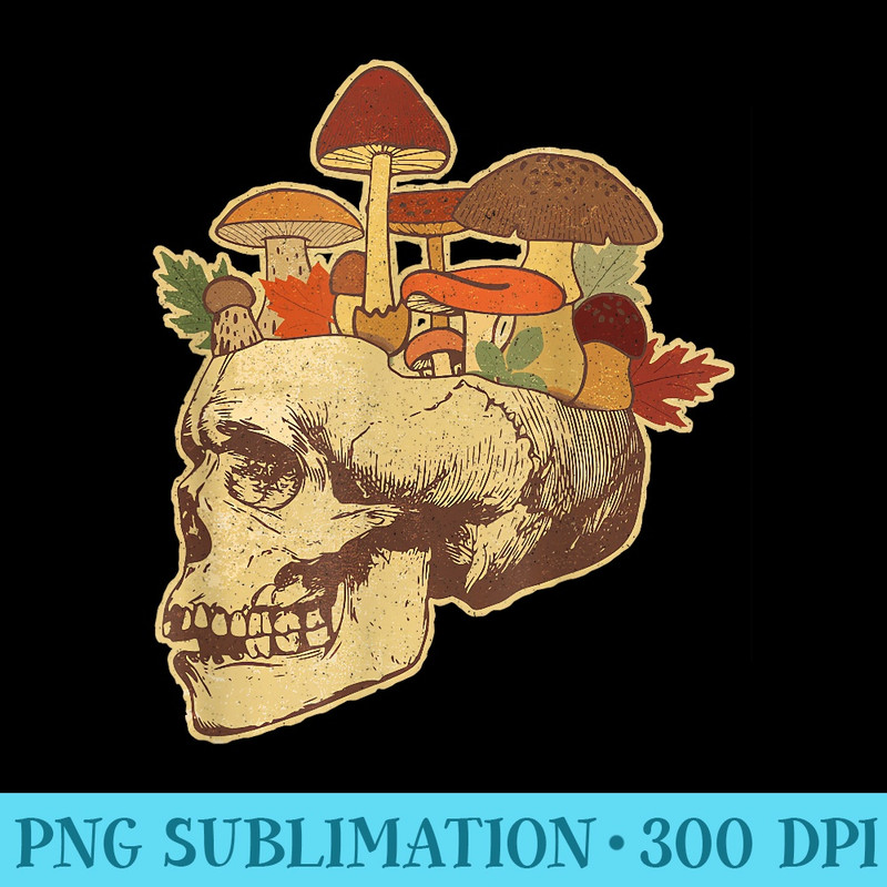 Forest Mushrooms Skull u2013 Aesthetic Cottagecore Goblincore - Modern PNG designs - Stunning Sublimation Graphics
