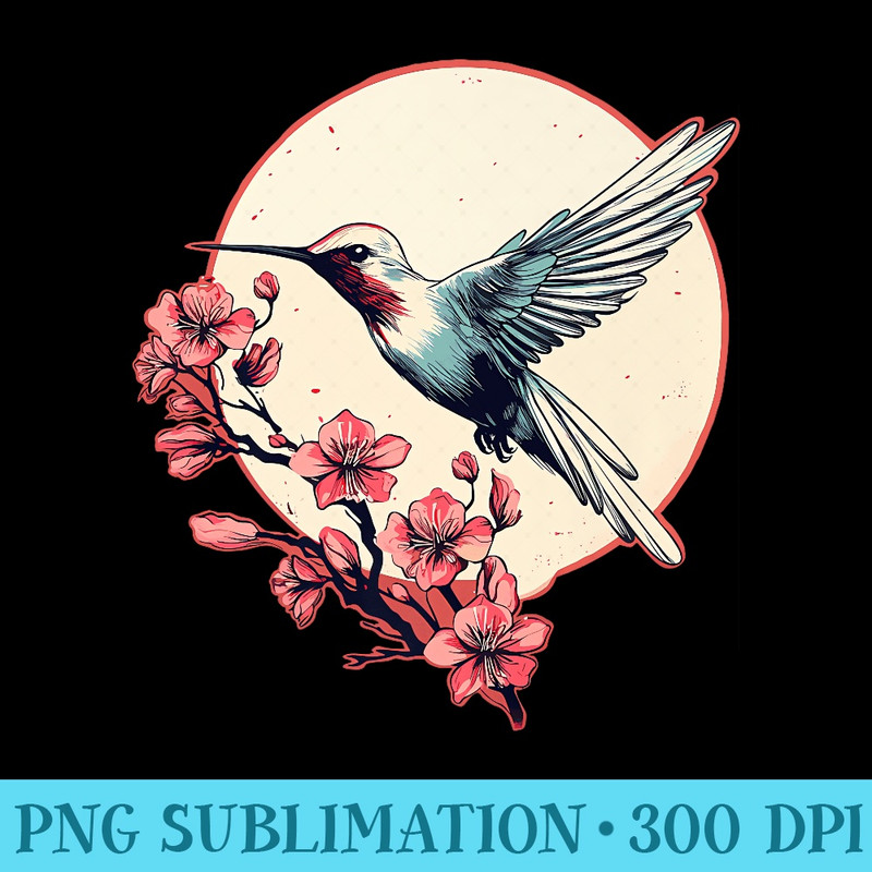 Hummingbird Japanese Cherry Blossom Art Bird Watching Premium - Sublimation templates PNG - Instant Access To Downloadable Files