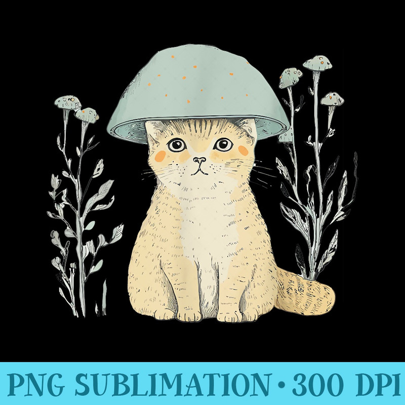 Cat with Mushroom Hat Cottagecore Goblincore - Shirt Mockup Download - Lifetime Access To Purchased Files