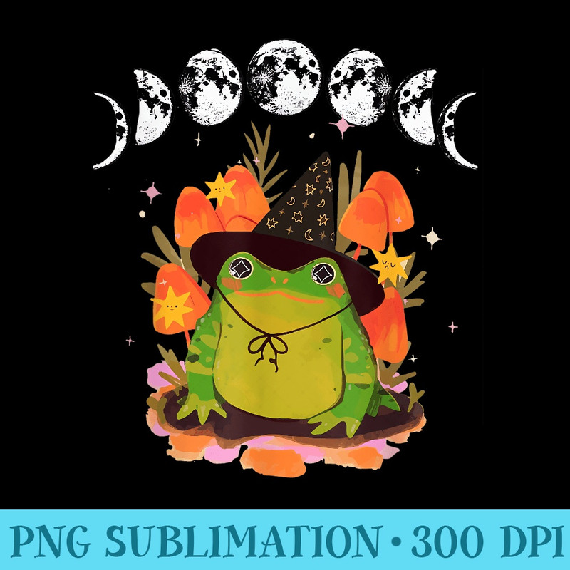 Cottagecore Aesthetic Goblincore Frog Wizard on Mushroom - Shirt Artwork PNG - Instantly Transform Your Sublimation Projects