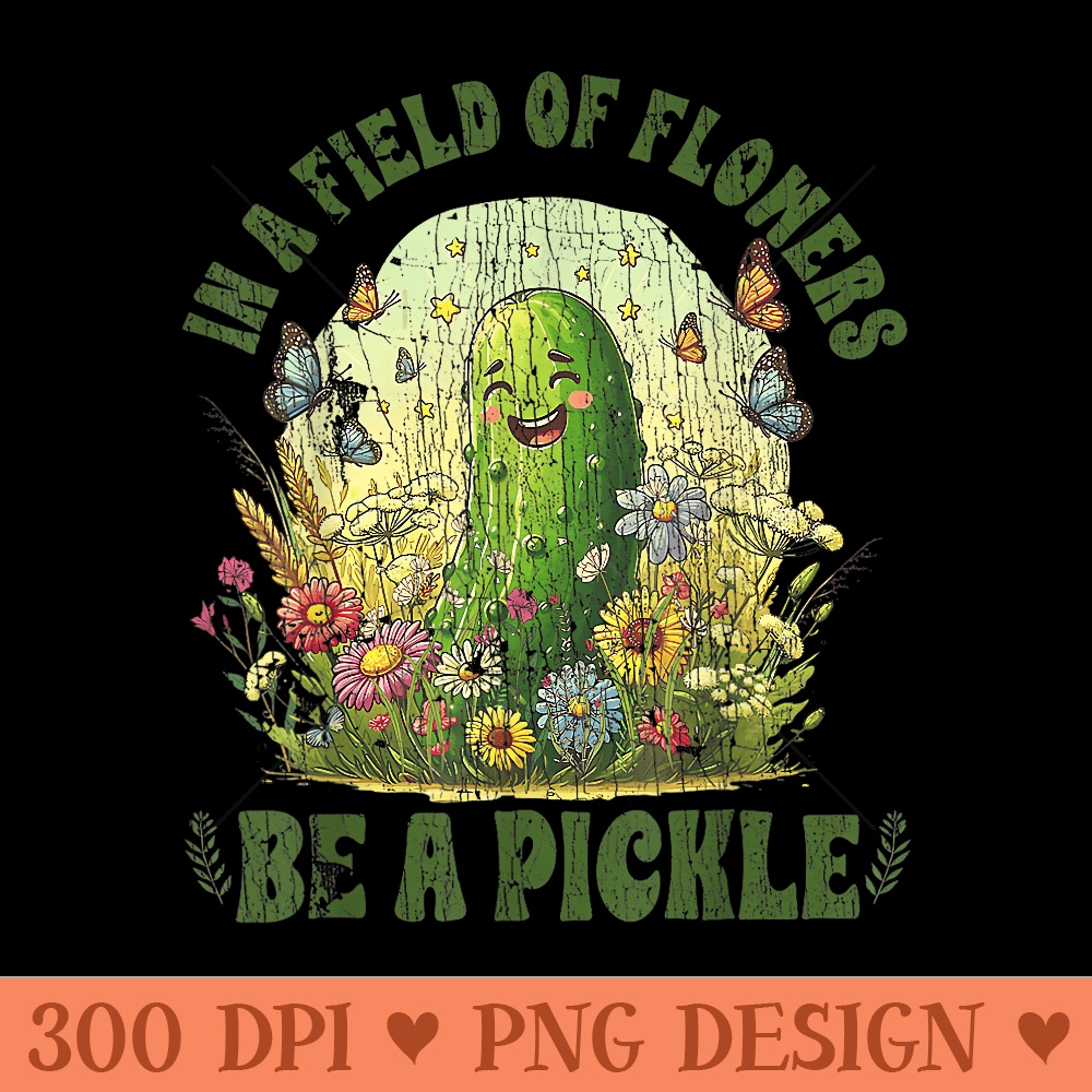 Funny Saying In A Field Of Flowers Be A Pickle - Mug Sublimation PNG - High Resolution And Print Ready Designs