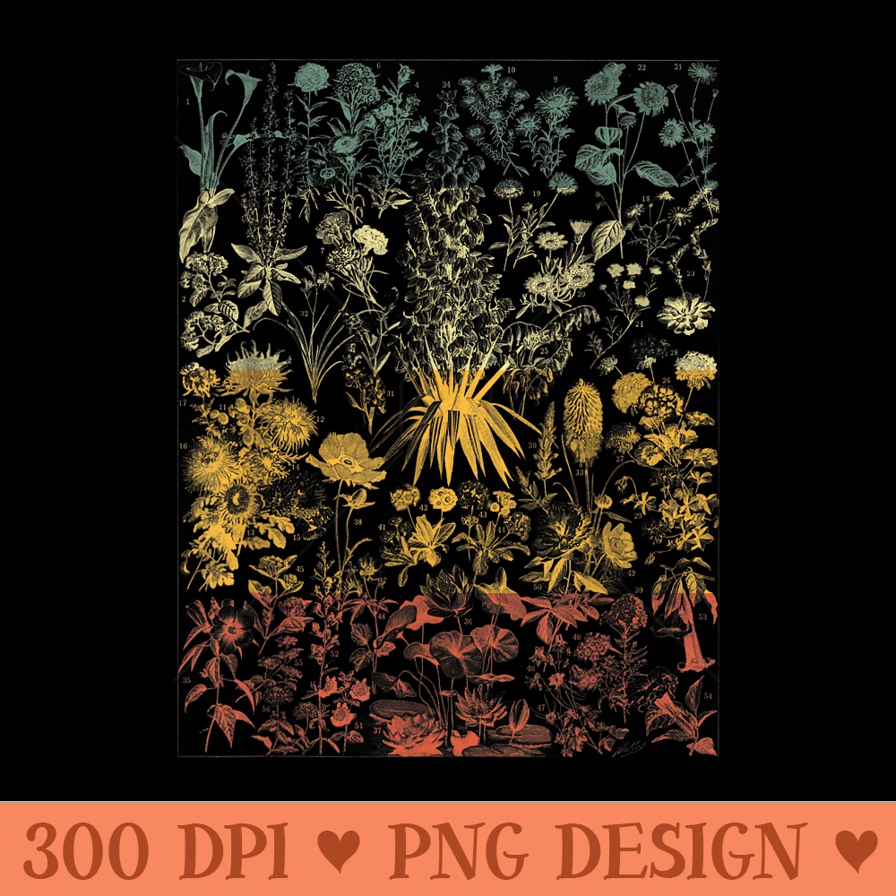 Vintage Inspired Flower Botanical Chart Plant Lover - Vector PNG Clipart - Perfect for Sublimation Art