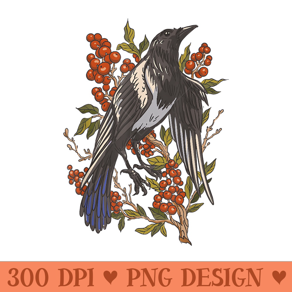 Fruits Cranberries Plant Bird Magpie - Exclusive PNG designs - Premium Quality PNG Artwork