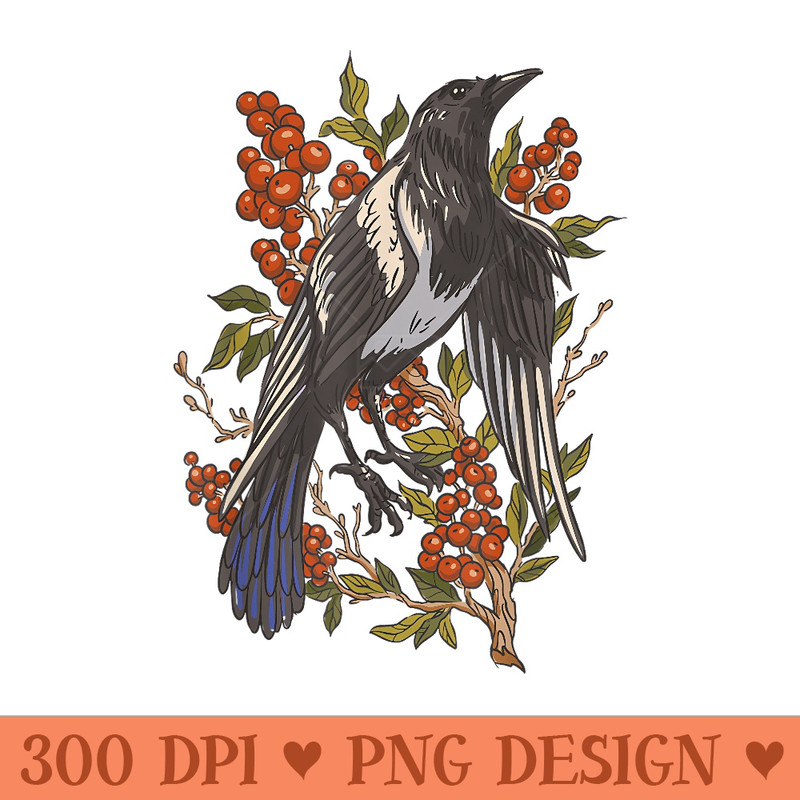 Fruits Cranberries Plant Bird Magpie - Exclusive PNG designs - Premium Quality PNG Artwork