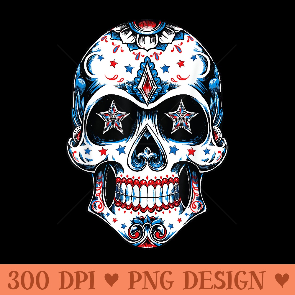Sugar Skull 4th of July Girls USA Flag - Digital PNG Artwork - Easy To Print And User Friendly Designs