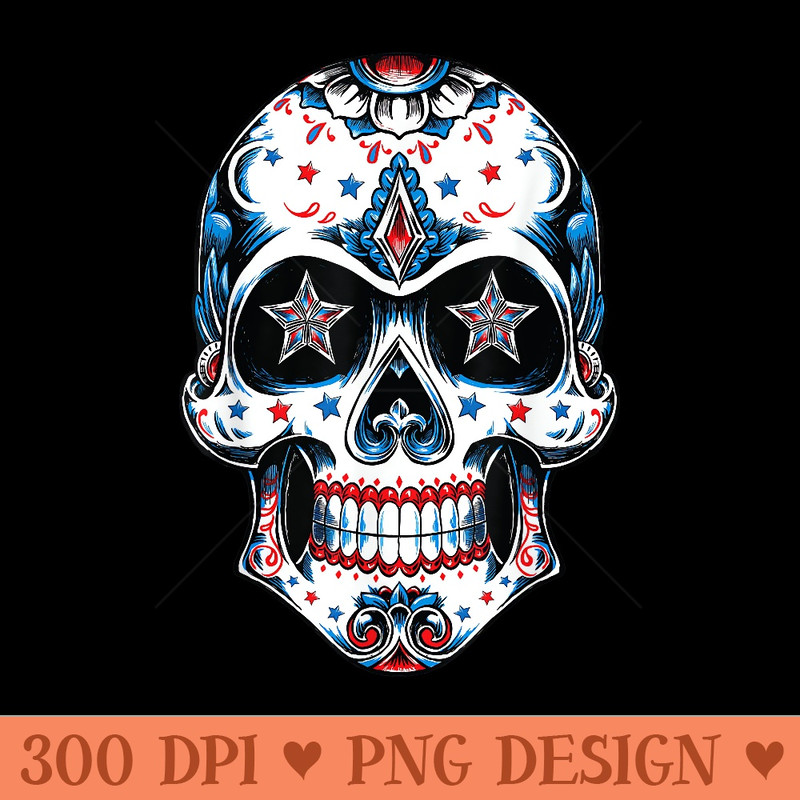 Sugar Skull 4th of July Girls USA Flag - Digital PNG Artwork - Easy To Print And User Friendly Designs
