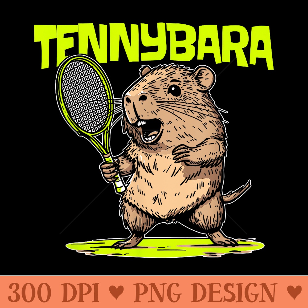 Tennybara Racket Player Sports Tennis Capybara - Printable PNG Graphics - High Resolution And Print Ready Designs