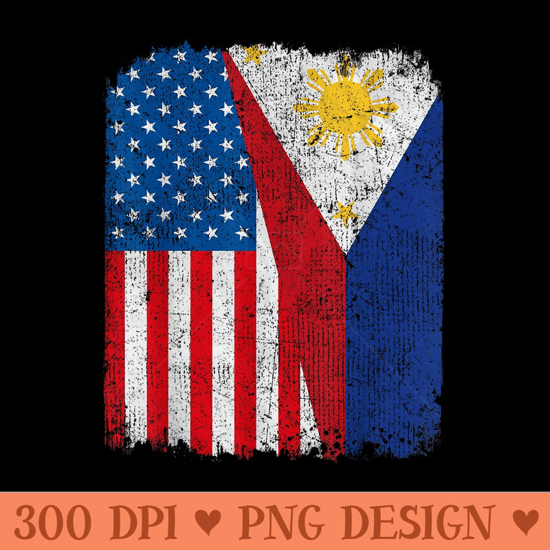 Filipino American Flag Half USA Philippines Root Proud - Digital PNG Artwork - Enhance Your Apparel