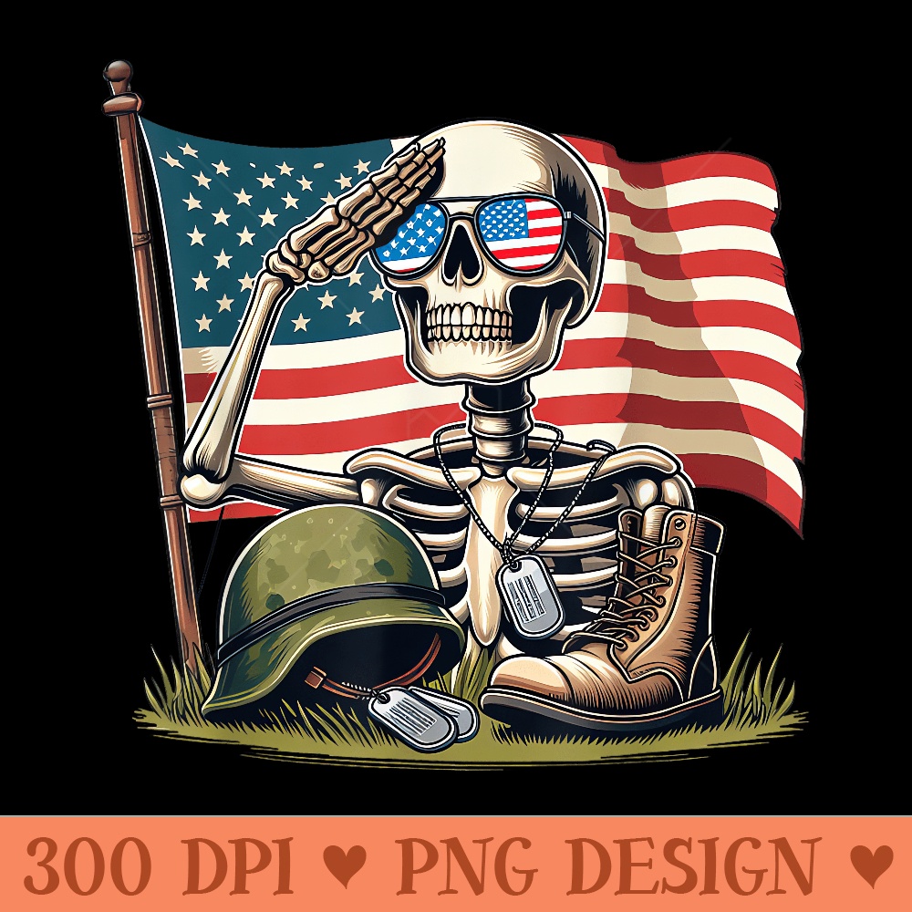 Salute Skeleton American USA Flag Memorial Day 4th of July - High Resolution PNG download - Perfect for Sublimation Mastery