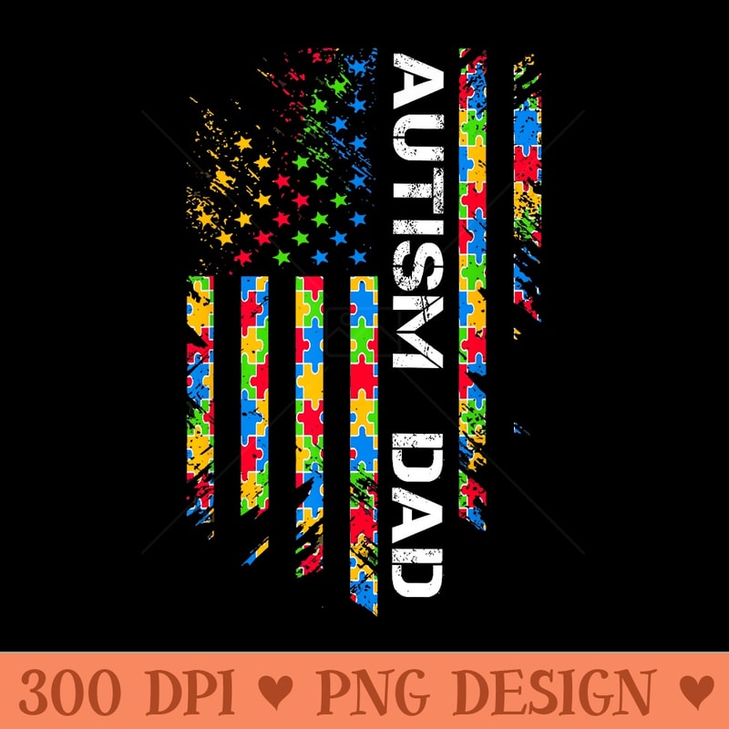 Autism Dad Awareness American Flag USA - High Quality PNG Clipart - Enhance Your Apparel