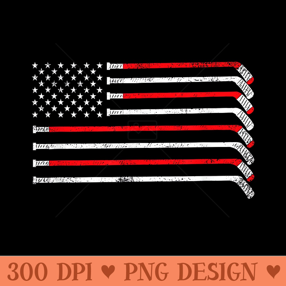 Hockey Stick USA Flag Faded Hockey Player - Clipart PNG - Perfect for Sublimation Art