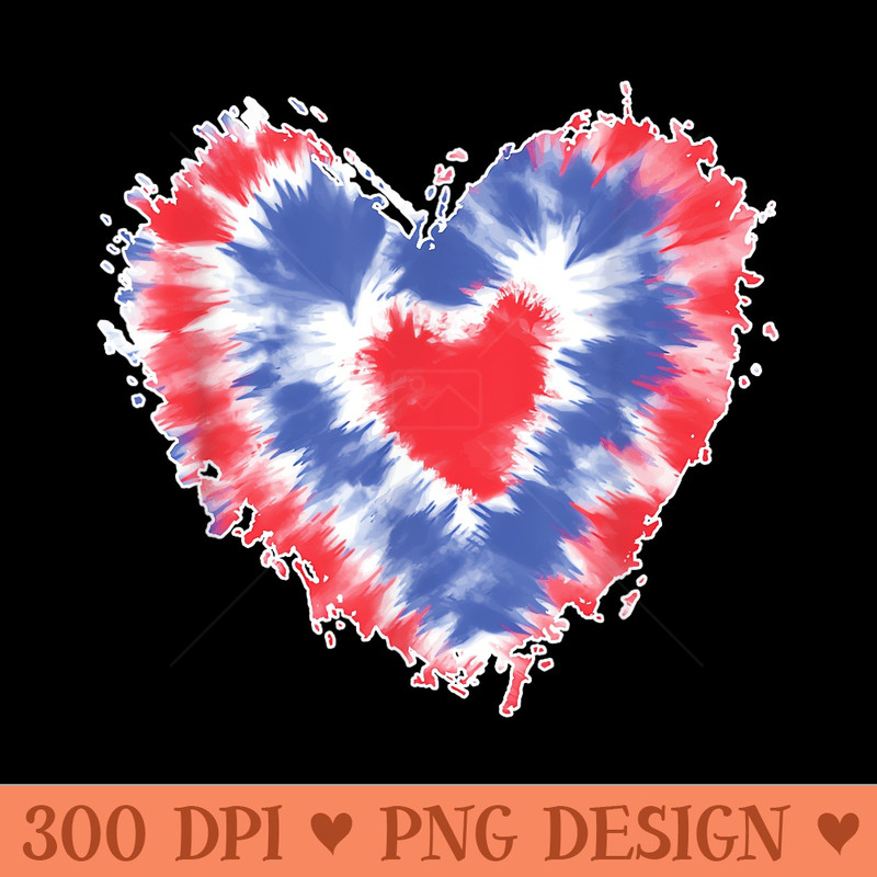 Tie dye Heart USA Flag Colors Blue, Red white 4th Of July - High Quality PNG Files - Unique And Exclusive Designs