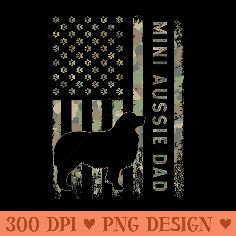 Mini Aussie Dad Australian Shepherd Dog Camo USA Flag - High Quality PNG Clipart - Enhance Your Apparel