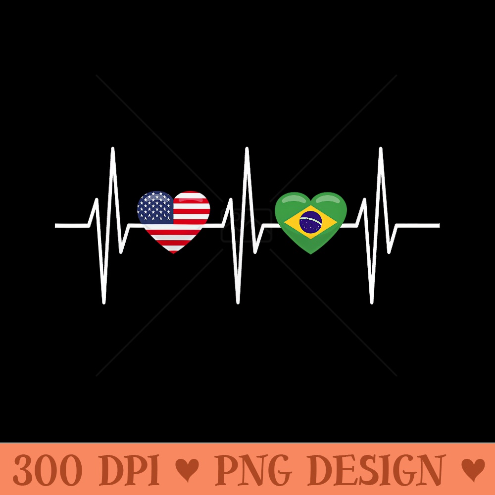 USA Brazil Heartbeat America Brazilian Flag Heart - Digital PNG Downloads - Spice Up Your Sublimation Projects