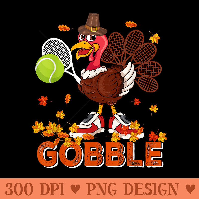 Vintage Gobble Thanksgiving Turkey Playing Tennis Player - Sublimation PNG Designs - Quick And Seamless Download Process