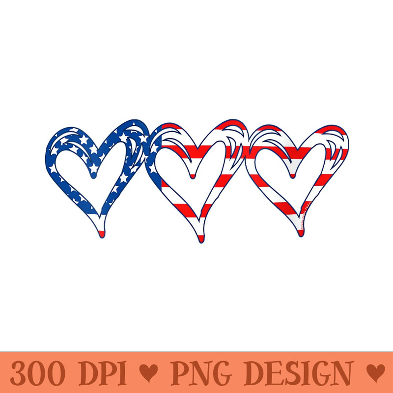 Womens USA Flag Patriotic American Hearts Armed Forces 4th of July - High Quality PNG Files - Bold & Eye Catching