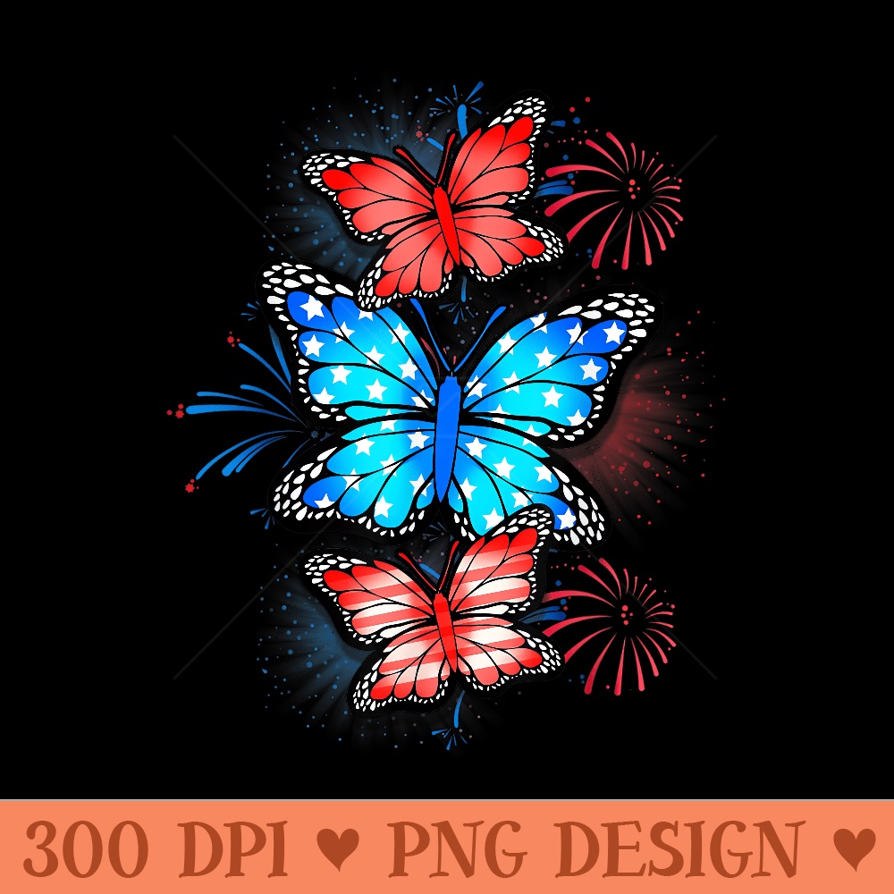 Butterfly 4th Of July American Flag USA Women Girls Cute - PNG graphics - Perfect for Personalization
