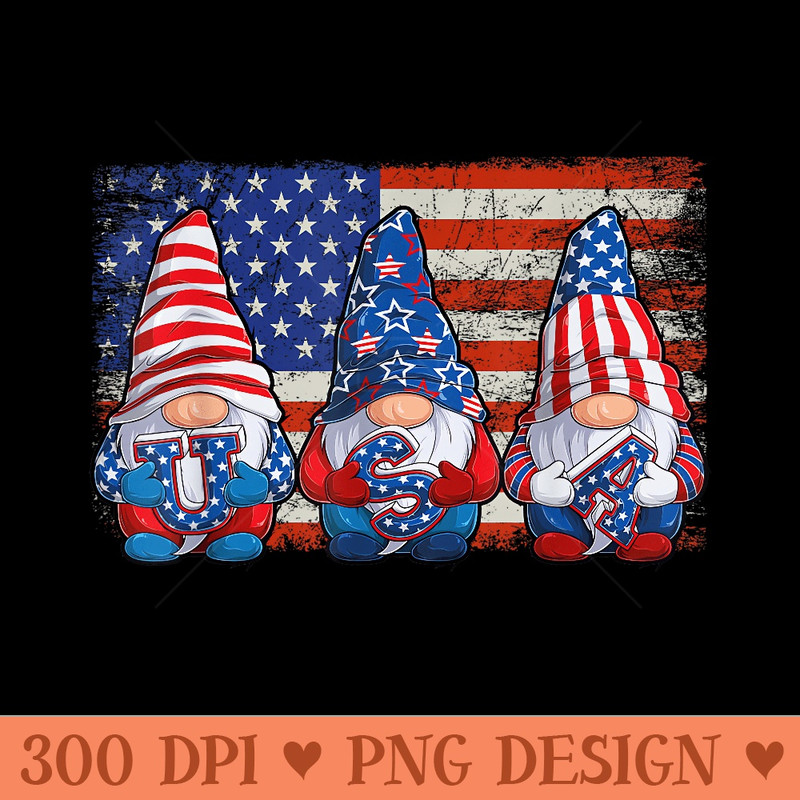 American Patriotic Gnomes USA Independence Day 4th Of July - Printable PNG Graphics - Eco Friendly And Sustainable