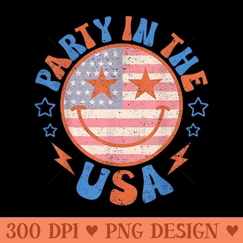 Party In The USA Happy Face Smile American Flag 4th Of July - PNG clipart download - Premium Quality PNG Artwork