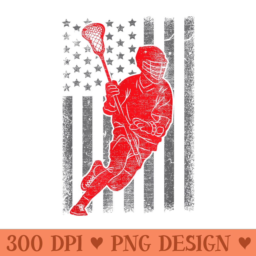 Funny Vintage American Flag Lacrosse USA Sport Men - High Resolution PNG Designs - Eco Friendly And Sustainable