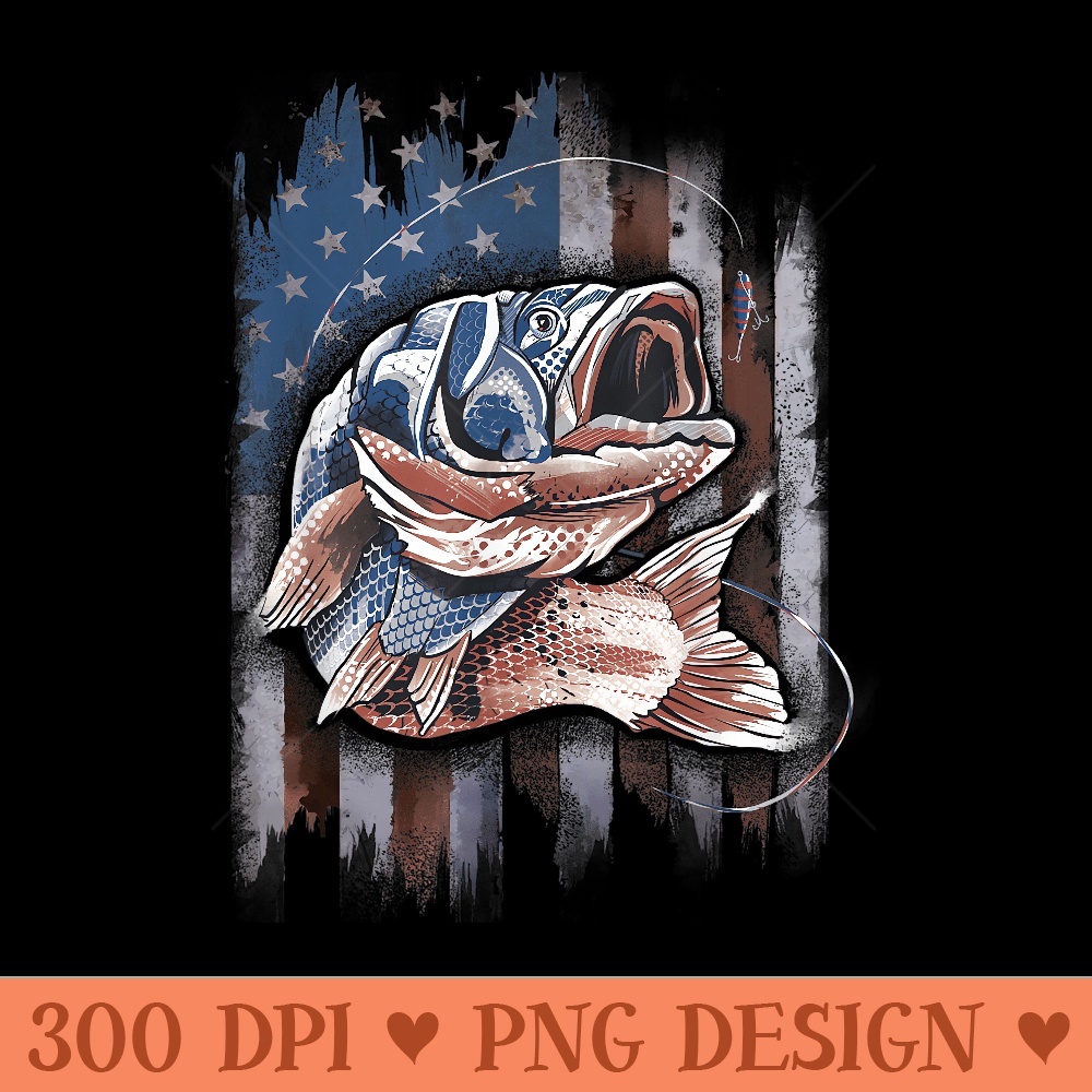 Patriotic Fishing 4th of July Men Amercian Flag Bass Fishing - Unique Sublimation PNG Download - Transform Your Sublimation Creations