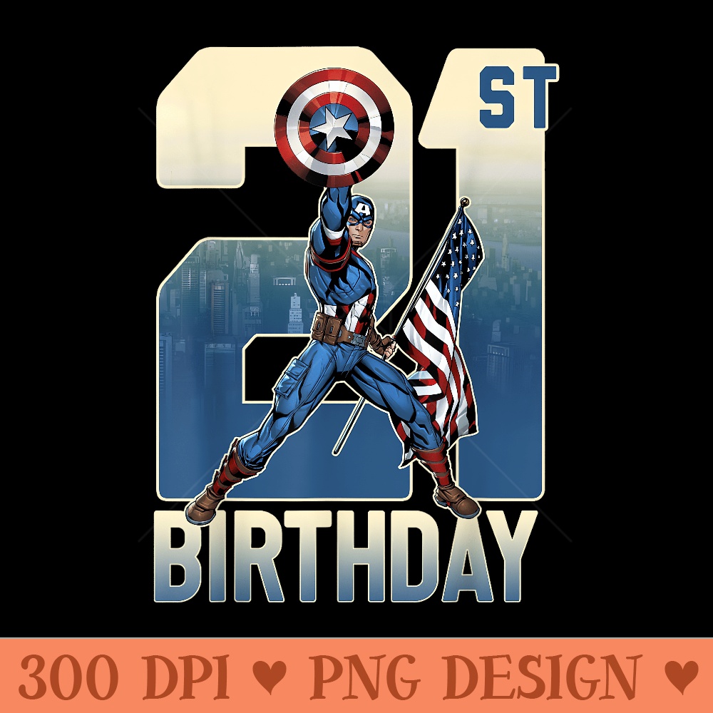 Marvel Captain America 21st Birthday Graphic T - Unique PNG Artwork - Stunning Sublimation Graphics