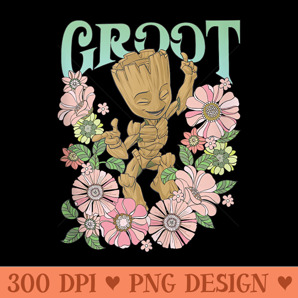Marvel Guardians Of The Galaxy Groot Floral Dance Poster - High Resolution PNG image download - Spice Up Your Sublimation Projects