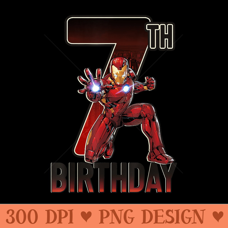 Marvel Iron Man 7th Birthday Action Pose Graphic T - Sublimation PNG Designs - Eco Friendly And Sustainable