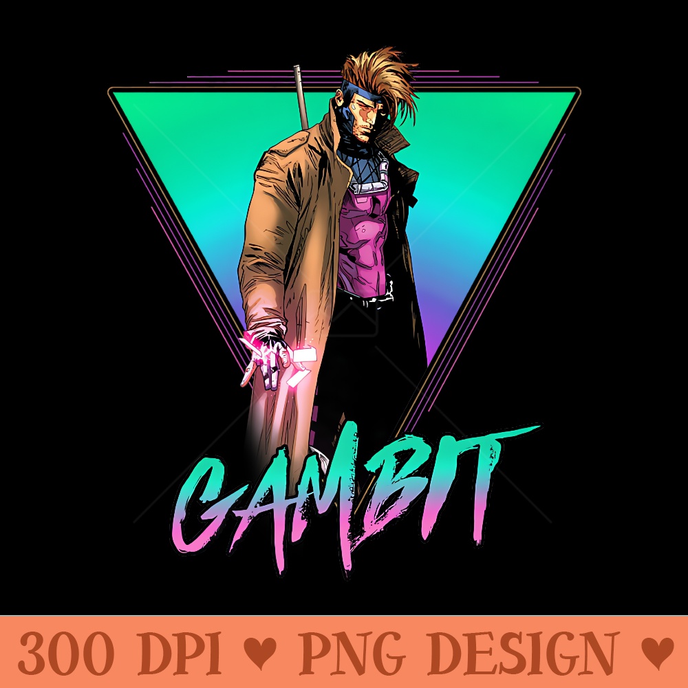Marvel XMen Gambit Epic Neon 80s Style Retro Portrait Premium - PNG design assets - Versatile And Customizable Designs