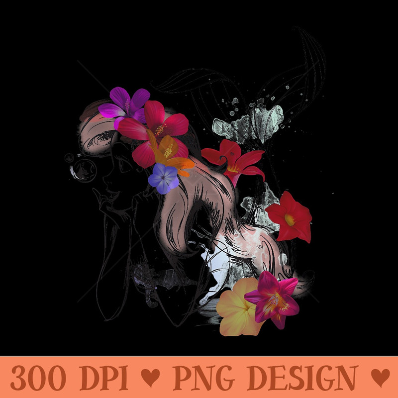 Disney The Little Mermaid Floral Watercolor Outline - PNG design assets - Limited Edition And Exclusive Designs