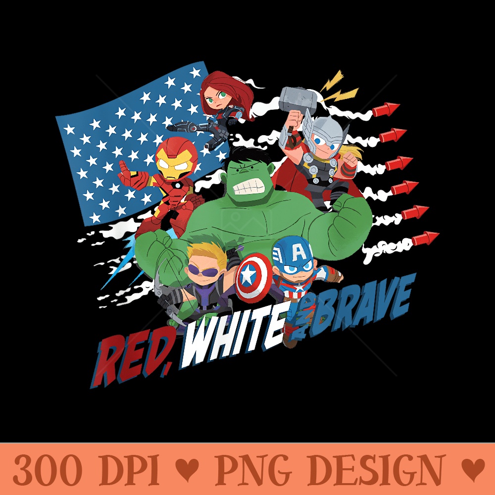 Marvel Avengers Kawaii Red White and Brave 4th of July - Ready To Print PNG Designs - Transform Your Sublimation Creations