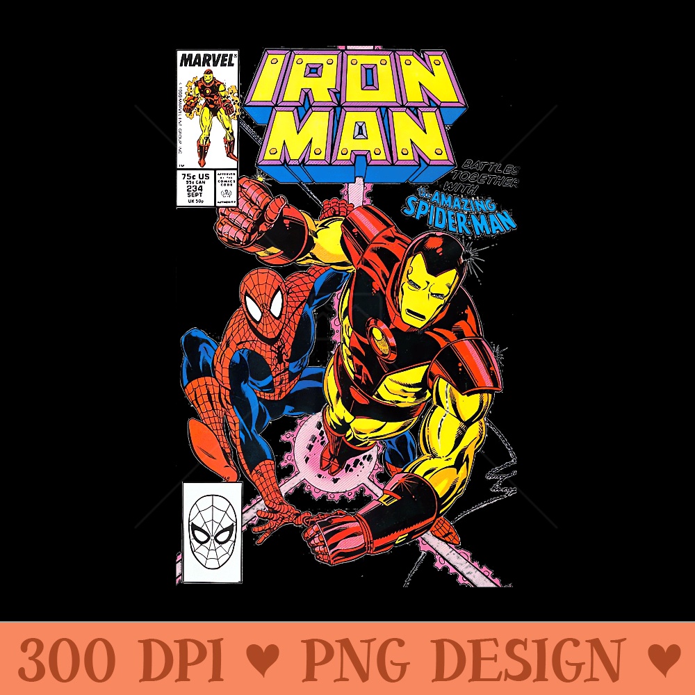 Marvel Comics Retro Classic Iron Man SpiderMan Cover Premium - High Resolution PNG Designs - Bring Your Designs to Life